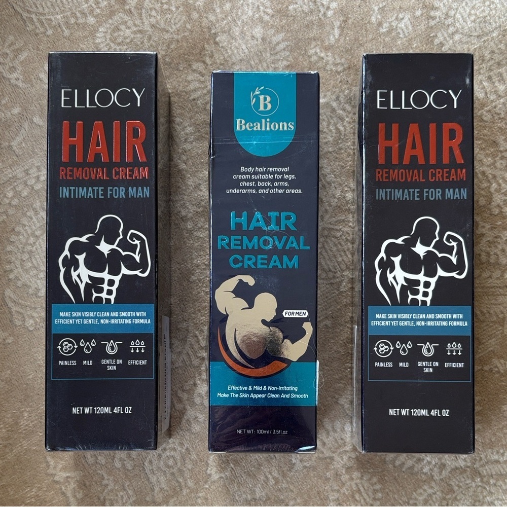 Brand New Set of 3 Men's Hair Removal Cream Chest Legs Intimate Area Depilatory